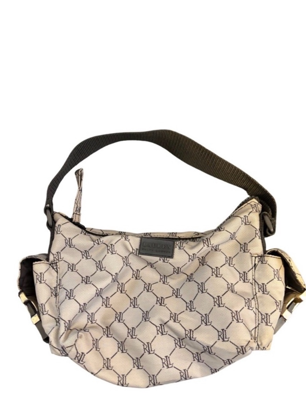 Ralph Lauren Grey and Black RL Monogram Shoulder Bag